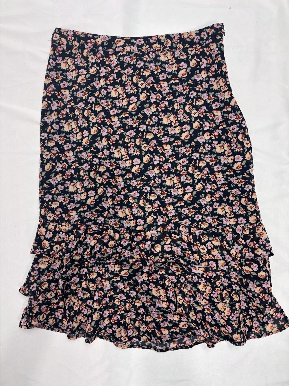 Mi Ami Floral Midi Skirt Tiered Ruffles Fairy Boho Y2K Size L